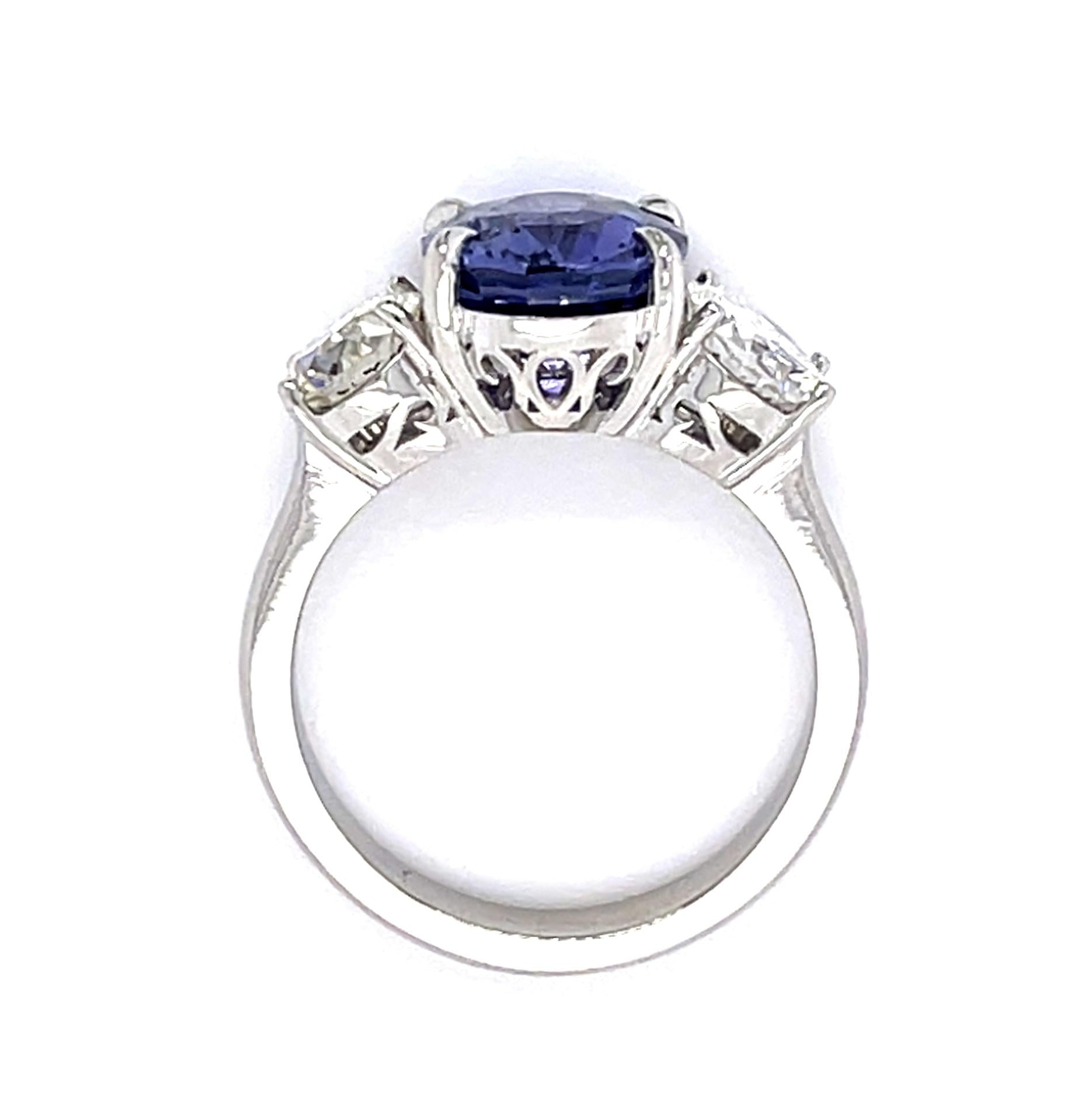 3.51ct No Heat Color Change Purple Sap .72ct 1.50ct L VVS2 Dia (No Cert) PT Ring