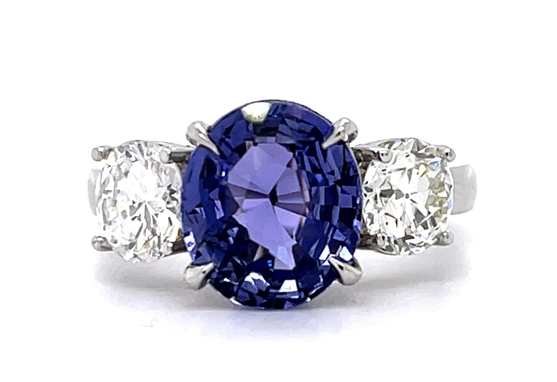 3.51ct No Heat Color Change Purple Sap .72ct 1.50ct L VVS2 Dia (No Cert) PT Ring