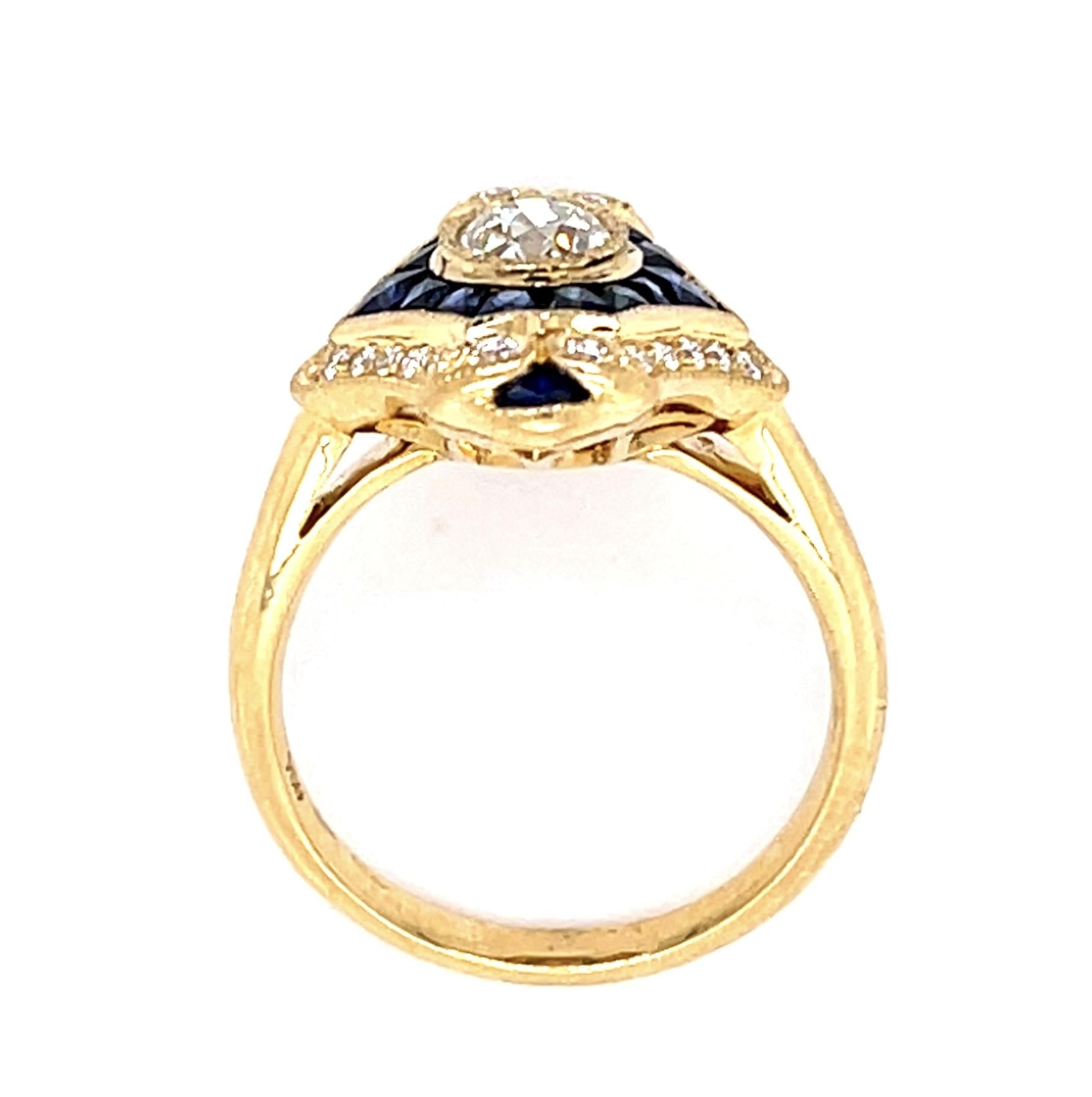 .44ct Old European Center Diamond 1.60ct Sapphire 18KY Ring