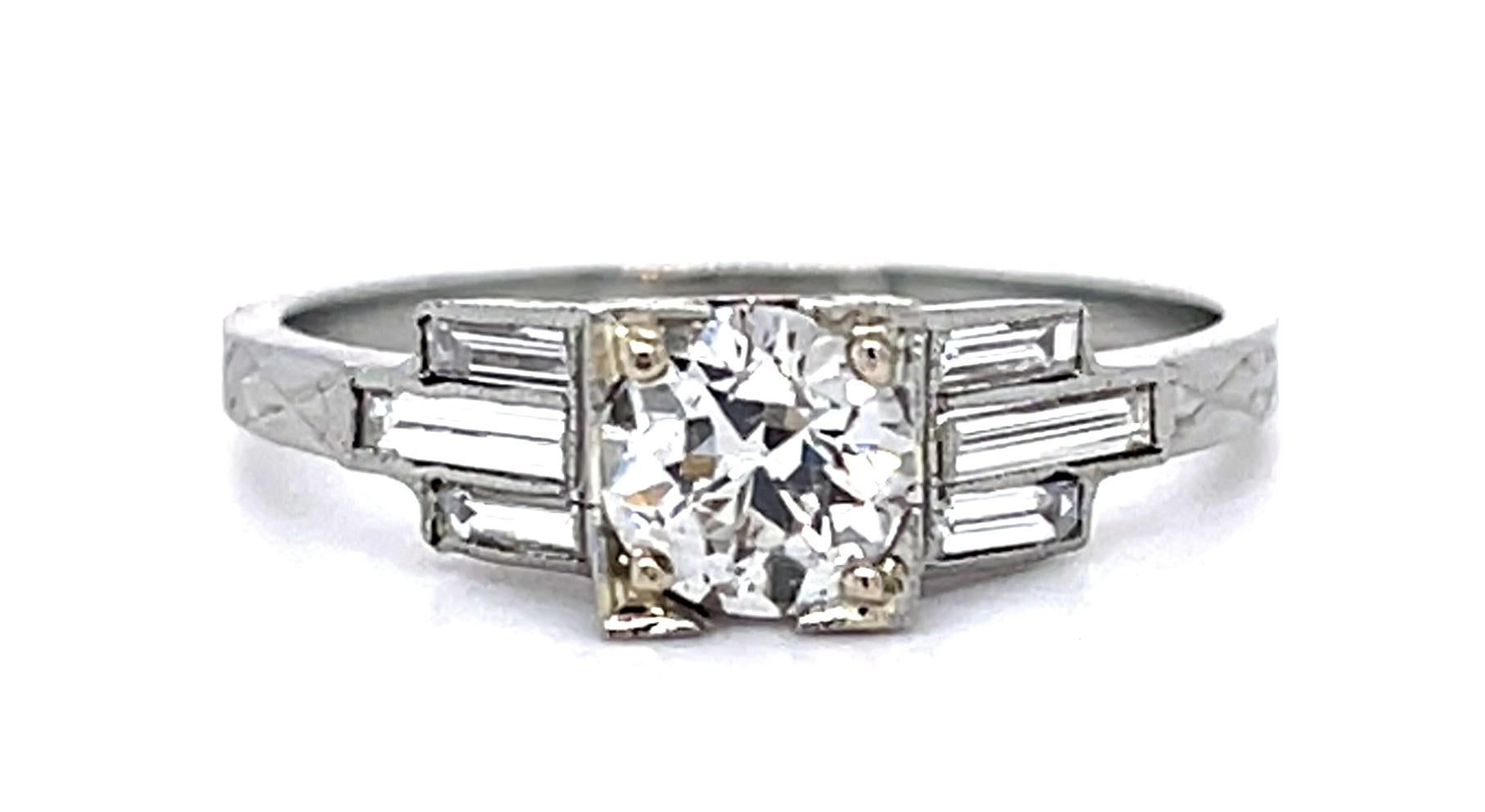 Original Art Deco .68ct Old European Diamond 18KW Ring (Vintage 1930s) .24ct Dia