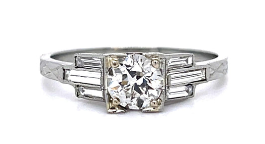 Original Art Deco .68ct Old European Diamond 18KW Ring (Vintage 1930s) .24ct Dia