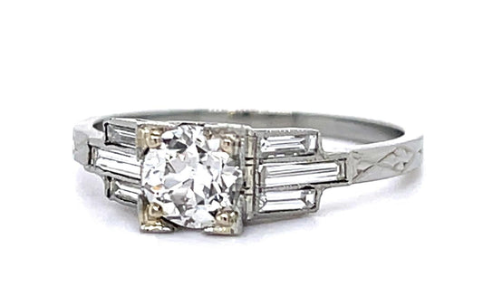 Original Art Deco .68ct Old European Diamond 18KW Ring (Vintage 1930s) .24ct Dia