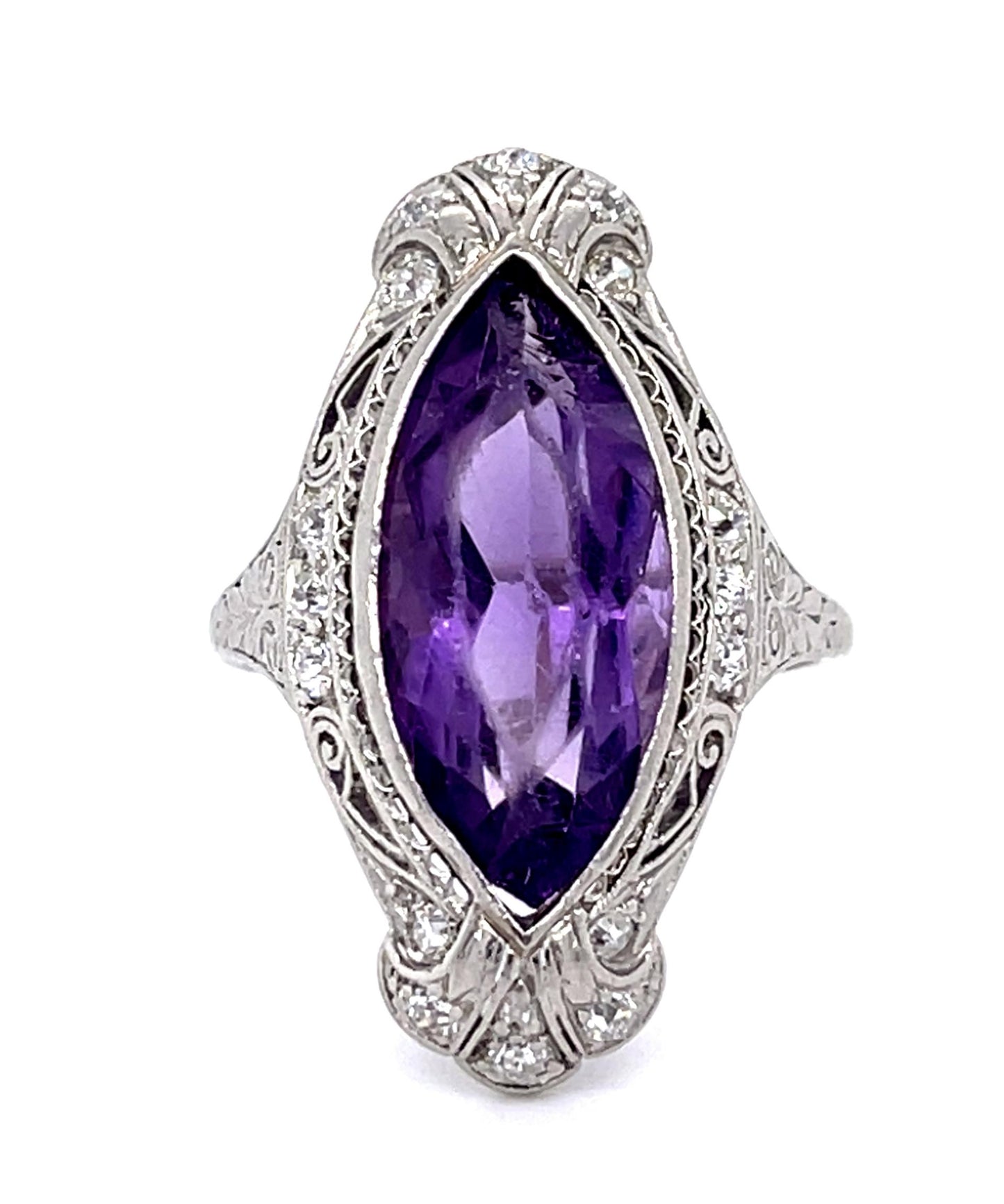 Original Art Deco 11ct Amethyst .40ct Diamond PT Handmade Ring (Vintage 1930s)