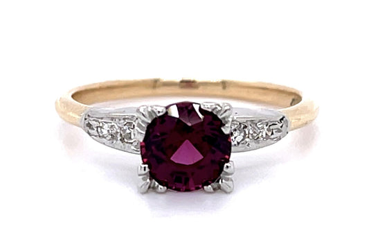 1.66ct Pink Garnet .12ct Diamond 14K Two Tone Ring (Vintage 1930s)