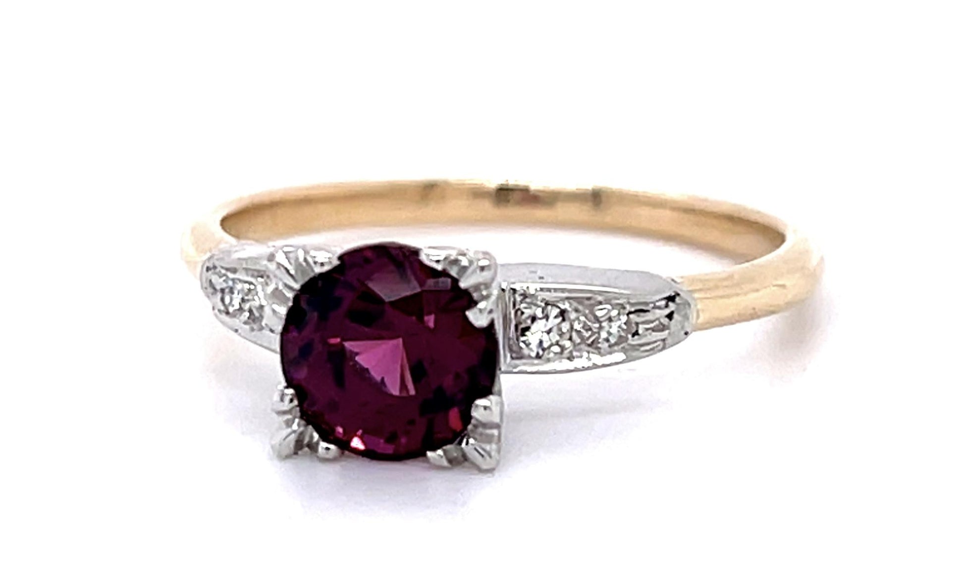 1.66ct Pink Garnet .12ct Diamond 14K Two Tone Ring (Vintage 1930s)