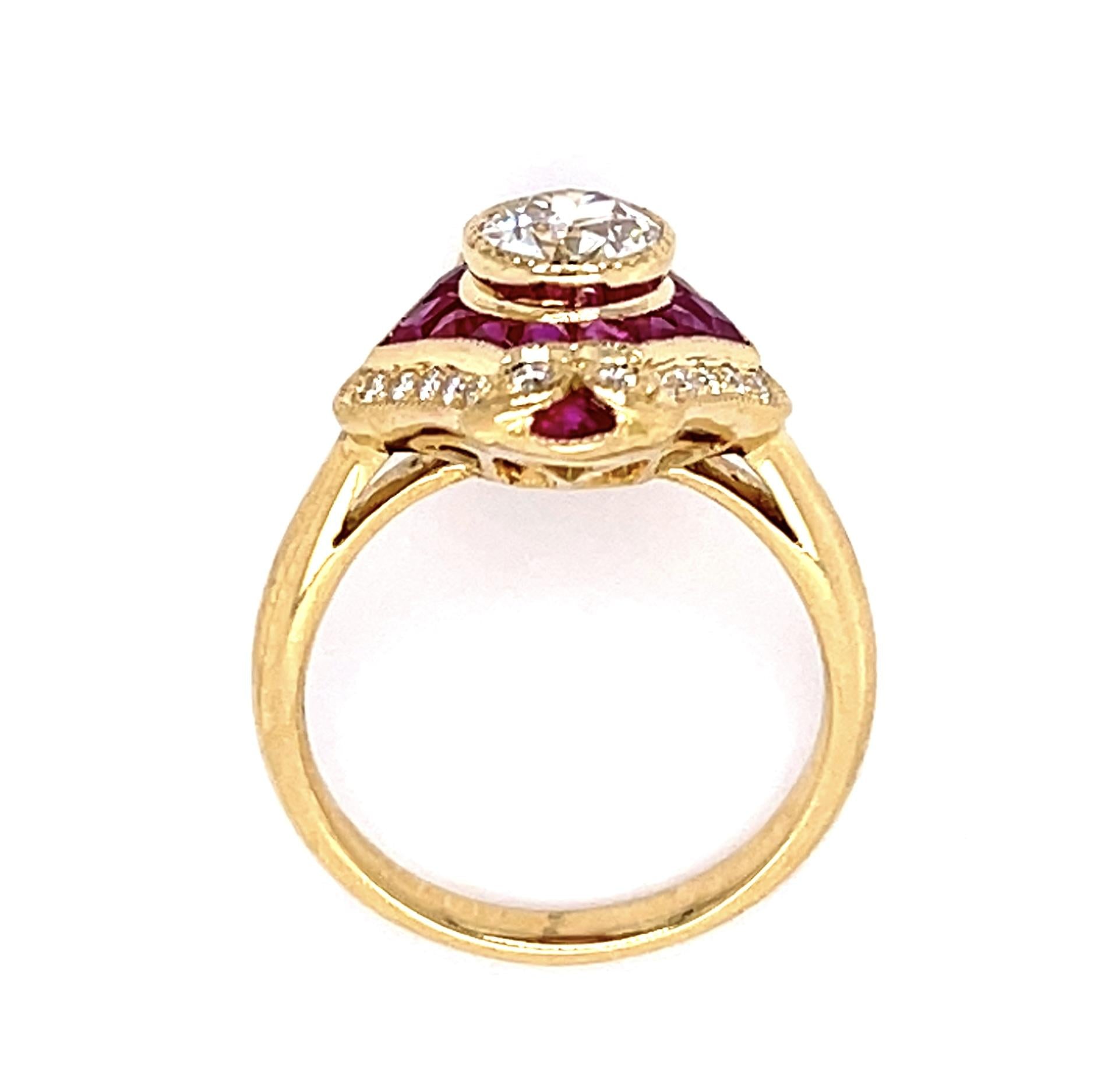 .70ct Old European Diamond 1.60ct Ruby 18KY Ring .17ct SD