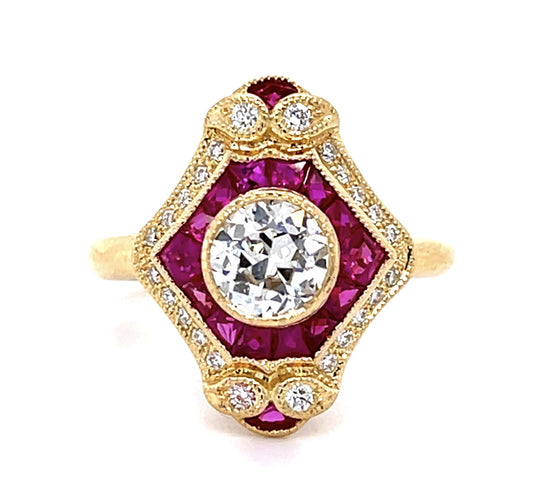.70ct Old European Diamond 1.60ct Ruby 18KY Ring .17ct SD