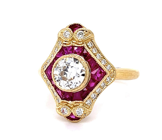 .70ct Old European Diamond 1.60ct Ruby 18KY Ring .17ct SD