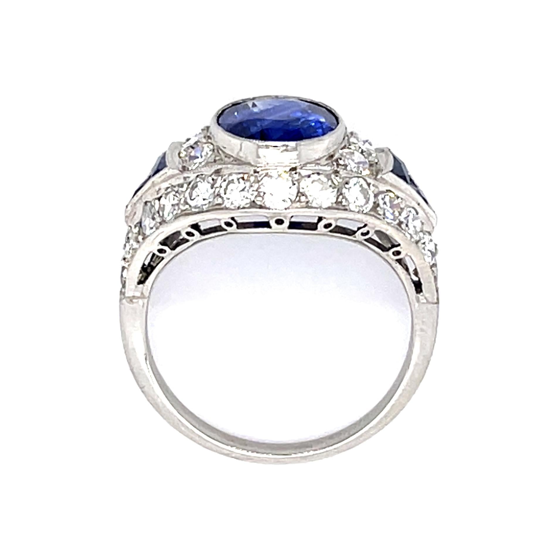 3.56ct GIA Heated Sapphire 1.70ct Diamond Platinum Ring .85ct Side Sap