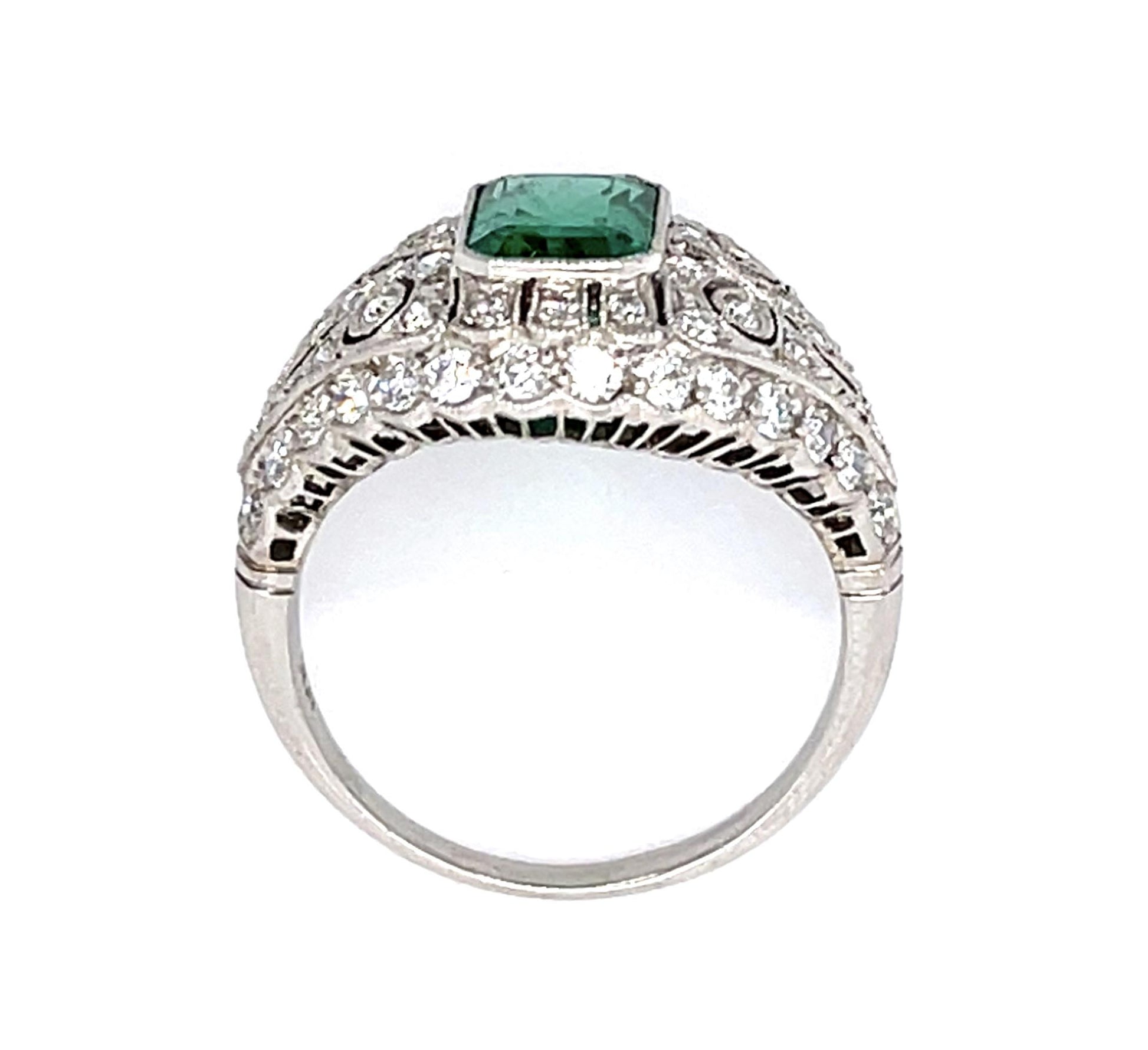1.64ct Emerald 1.10ct Diamond Platinum Handmade Ring