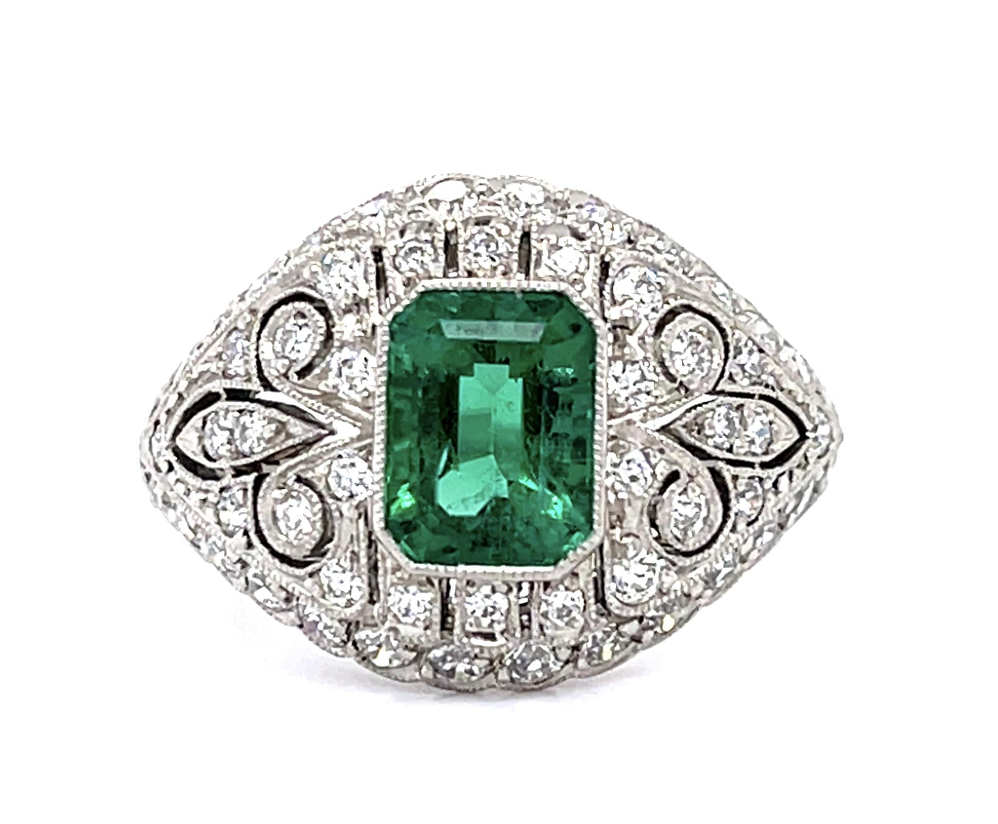 1.64ct Emerald 1.10ct Diamond Platinum Handmade Ring