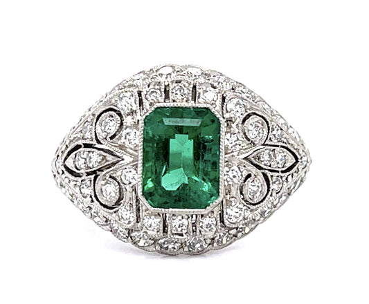 1.64ct Emerald 1.10ct Diamond Platinum Handmade Ring
