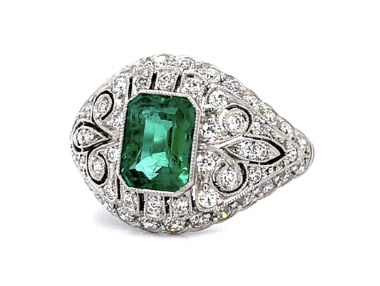 1.64ct Emerald 1.10ct Diamond Platinum Handmade Ring