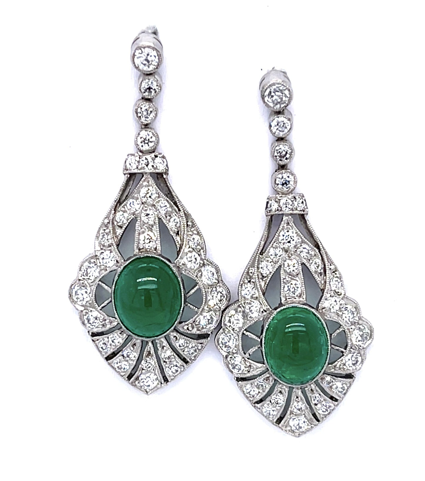 2.48ct Emerald 1.03ct Diamond Platinum Handmade Drop Earrings