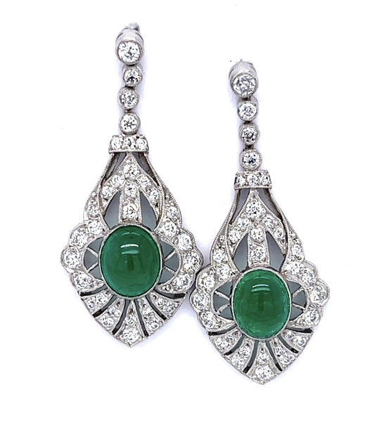 2.48ct Emerald 1.03ct Diamond Platinum Handmade Drop Earrings