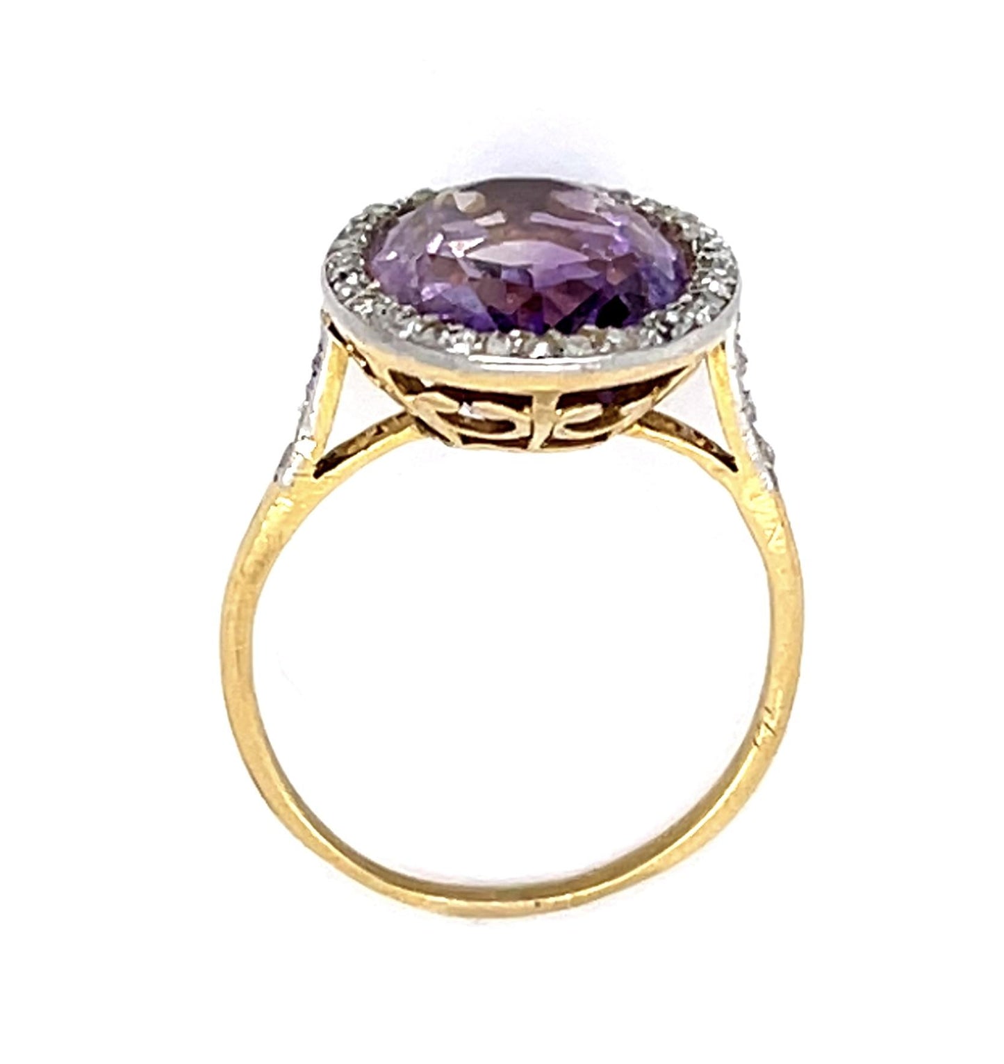 French Edwardian 5ct Amethyst .86ct Rose Diamond Platinum over 14KY Ring