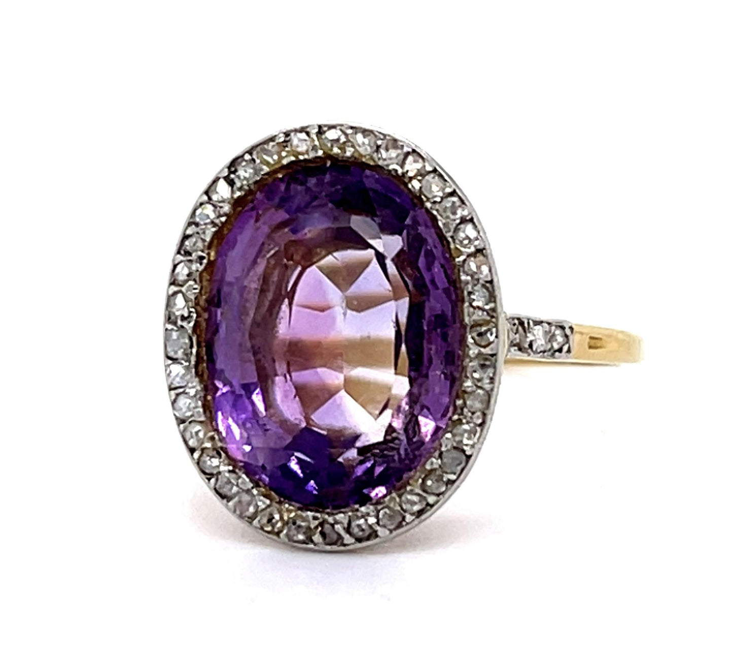 French Edwardian 5ct Amethyst .86ct Rose Diamond Platinum over 14KY Ring