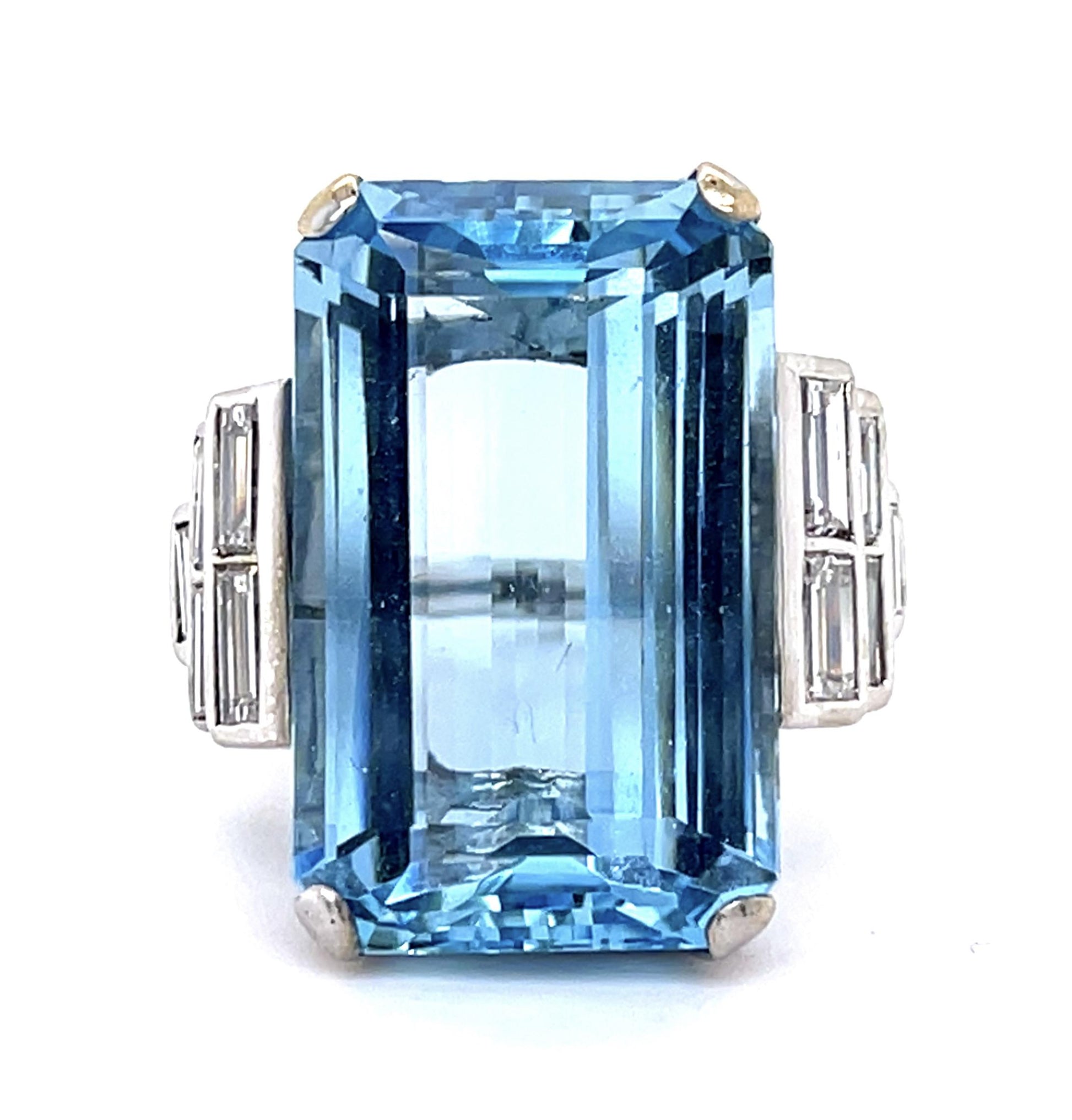 19.75ct Aquamarine 1.25ct Baguette Diamond 14KW Ring