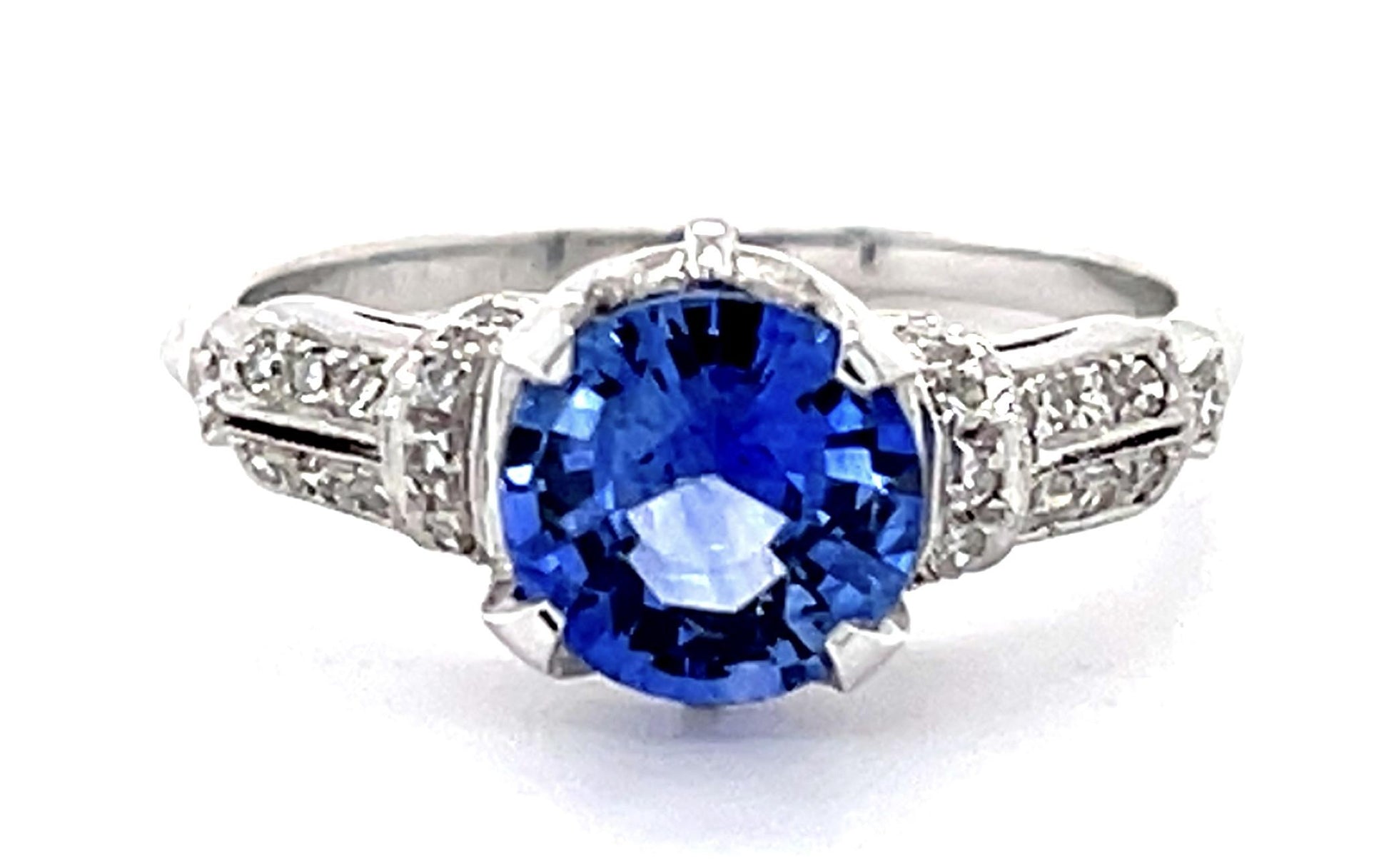 Art Deco 1.44ct Sapphire .50ct Diamond Platinum Ring