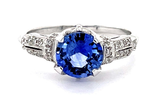 Art Deco 1.44ct Sapphire .50ct Diamond Platinum Ring