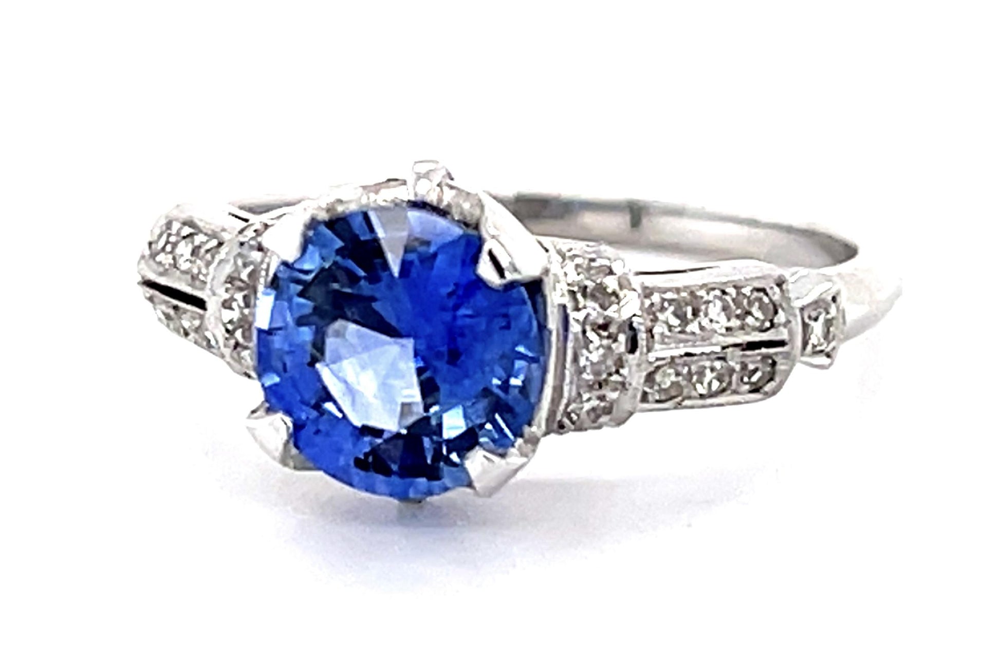 Art Deco 1.44ct Sapphire .50ct Diamond Platinum Ring