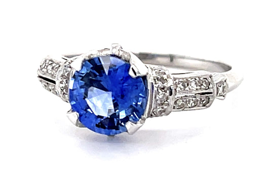 Art Deco 1.44ct Sapphire .50ct Diamond Platinum Ring
