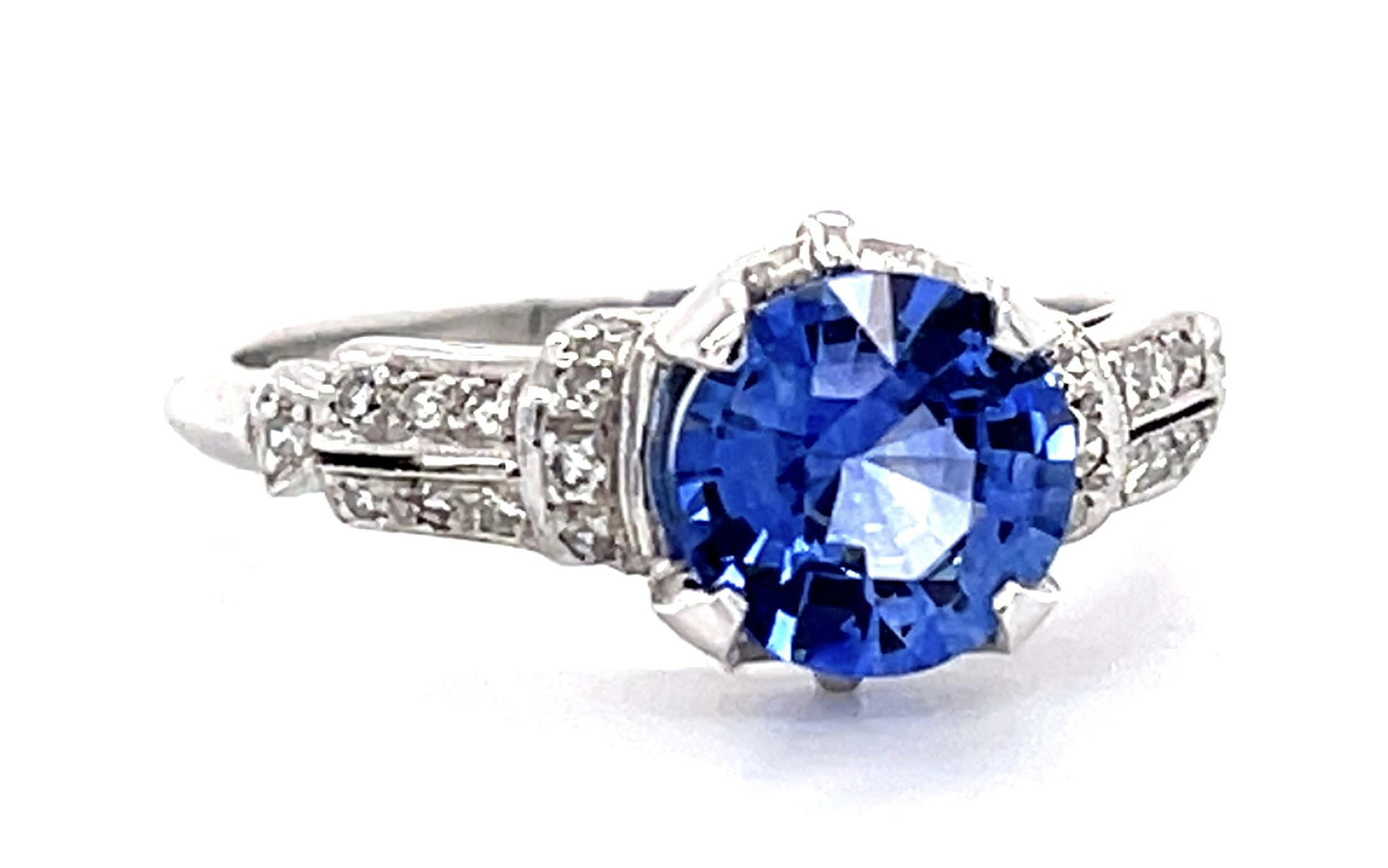 Art Deco 1.44ct Sapphire .50ct Diamond Platinum Ring