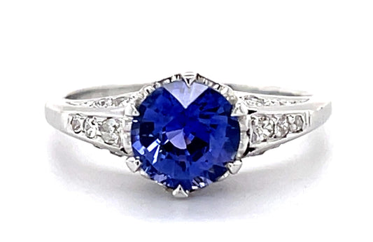 1.36ct Sapphire .14ct Diamond Platinum Ring 3.91g 6 Size