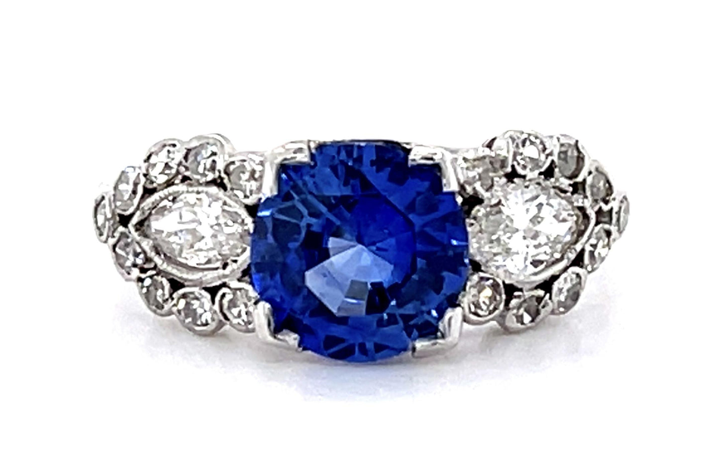 Art Deco 1.62ct Sapphire .50ct Diamond Platinum Ring (Vintage 1930s)