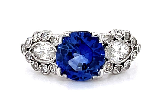 Art Deco 1.62ct Sapphire .50ct Diamond Platinum Ring (Vintage 1930s)