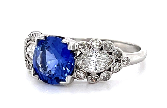 Art Deco 1.62ct Sapphire .50ct Diamond Platinum Ring (Vintage 1930s)