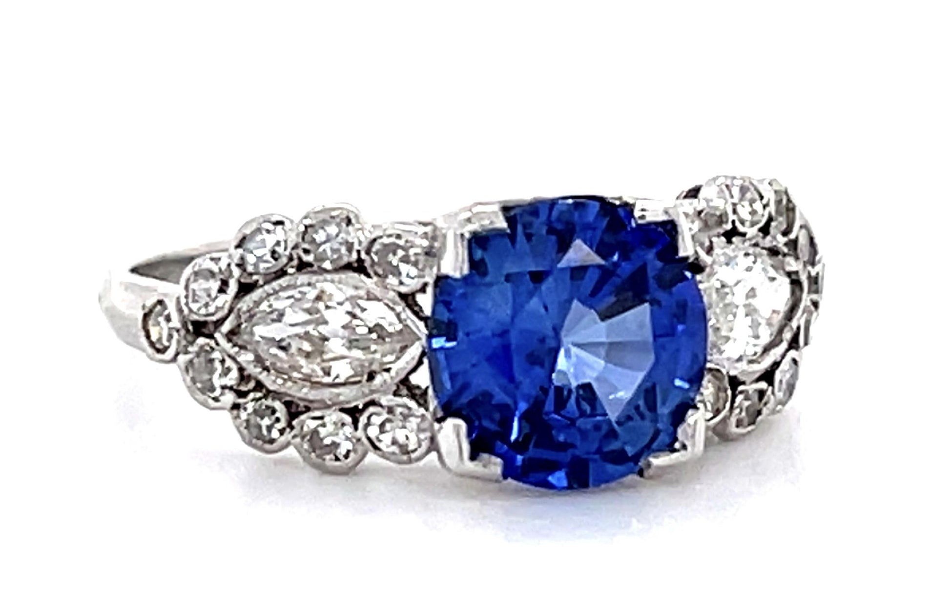 Art Deco 1.62ct Sapphire .50ct Diamond Platinum Ring (Vintage 1930s)