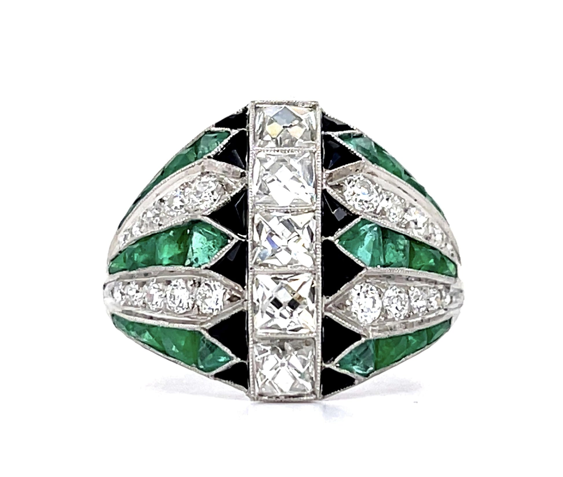 1.33ct (Five Antique French-Cut Center Diamonds) 2.79ct Emerald PT Ring .47ct SD