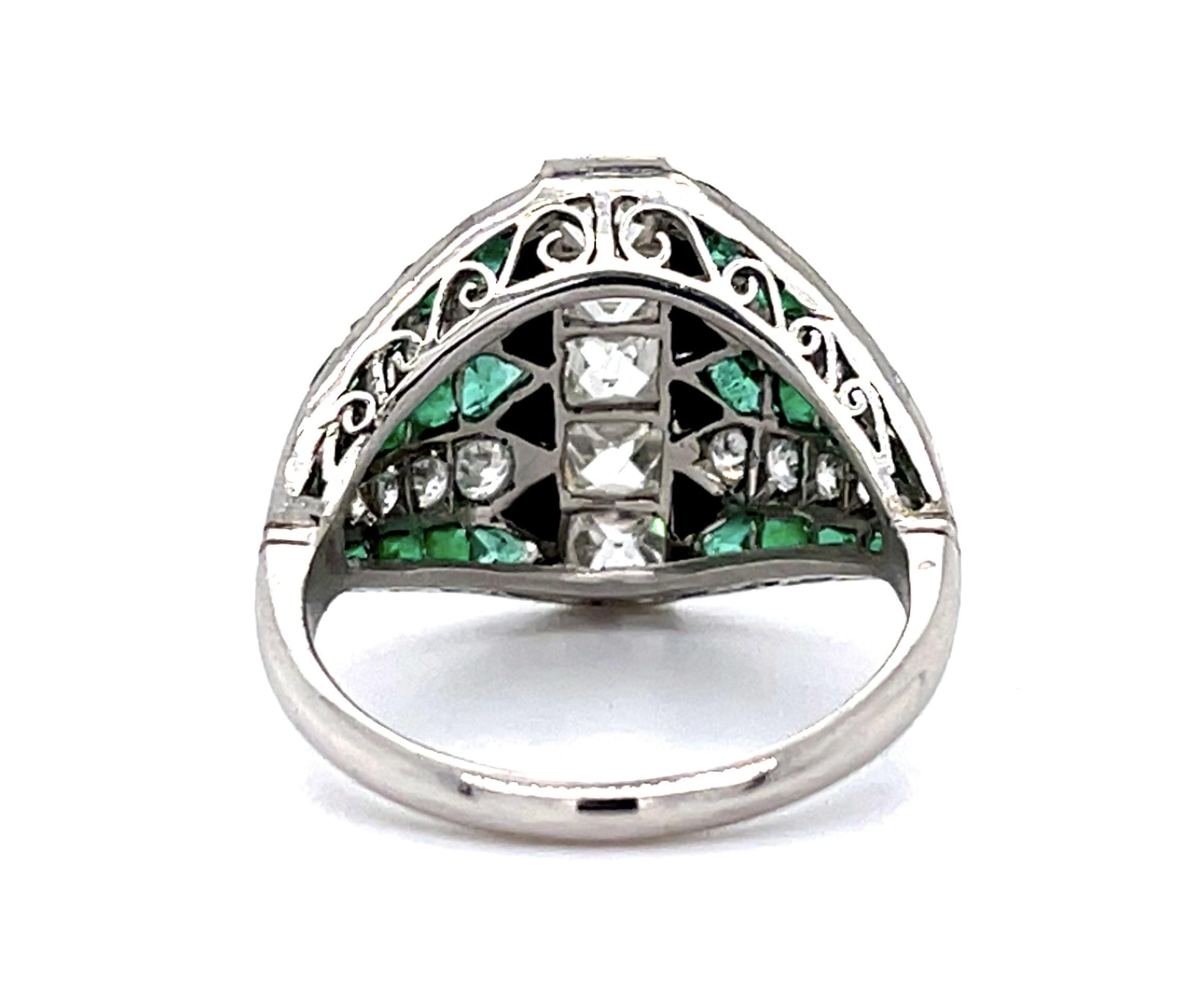 1.33ct (Five Antique French-Cut Center Diamonds) 2.79ct Emerald PT Ring .47ct SD