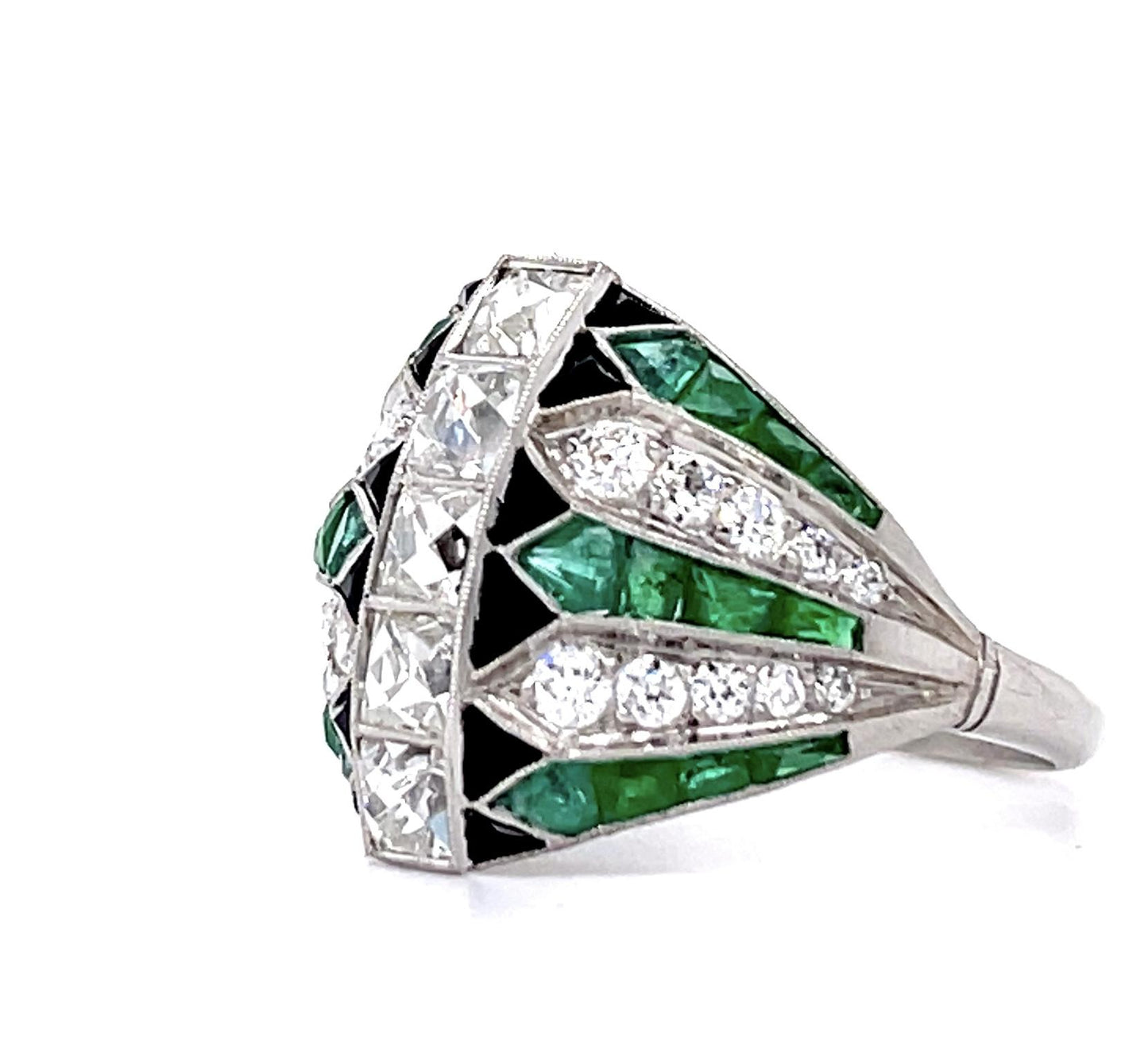 1.33ct (Five Antique French-Cut Center Diamonds) 2.79ct Emerald PT Ring .47ct SD