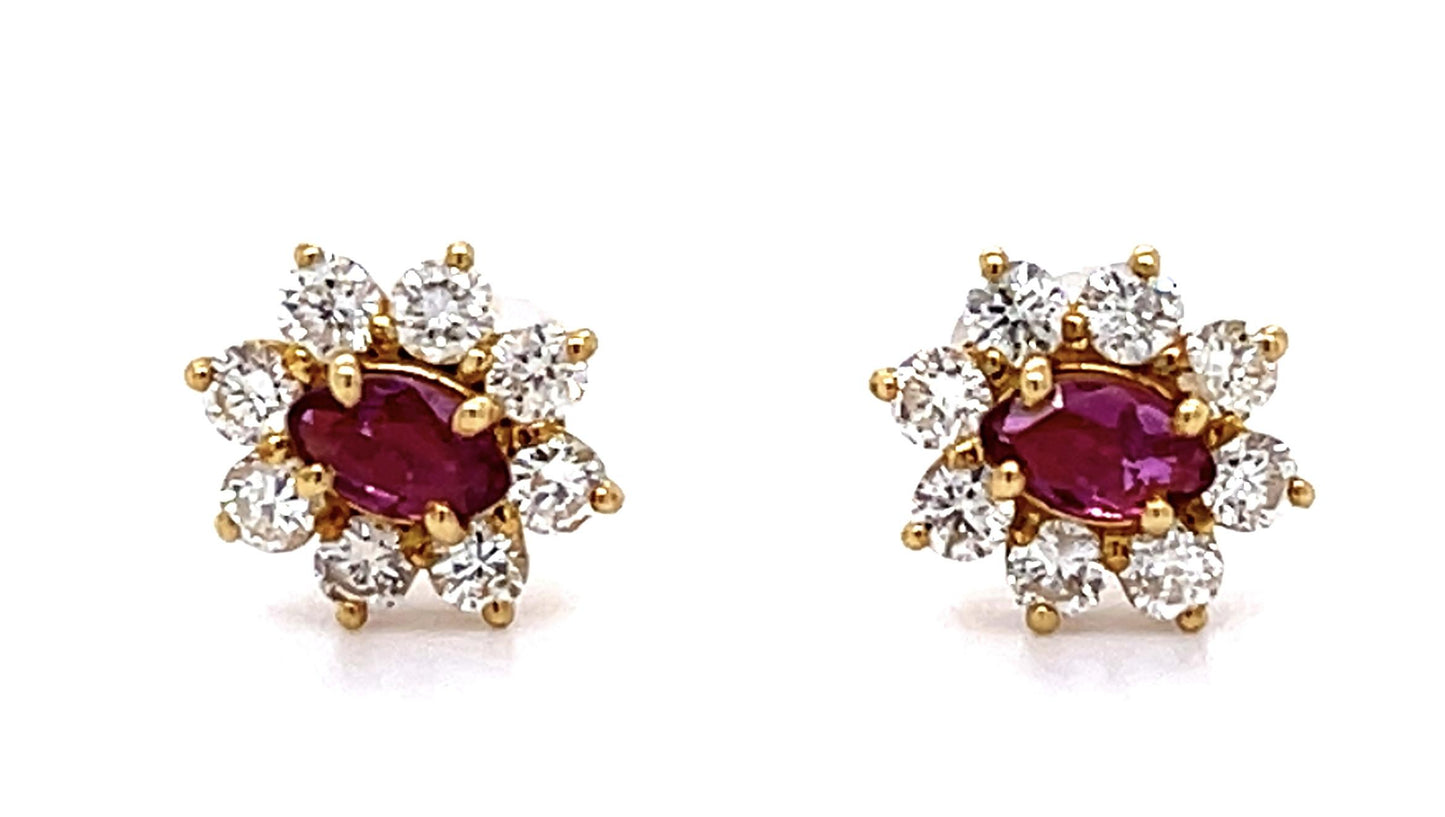 .32ct Ruby .50ct Diamond 18KY Stud Earrings