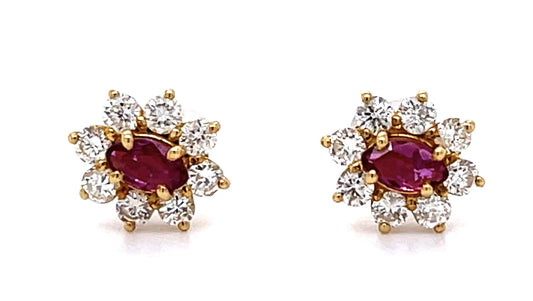 .32ct Ruby .50ct Diamond 18KY Stud Earrings