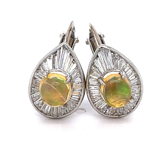 .90ct Mexican Jelly Opal .62ct Diamond PT+18KW Earrings