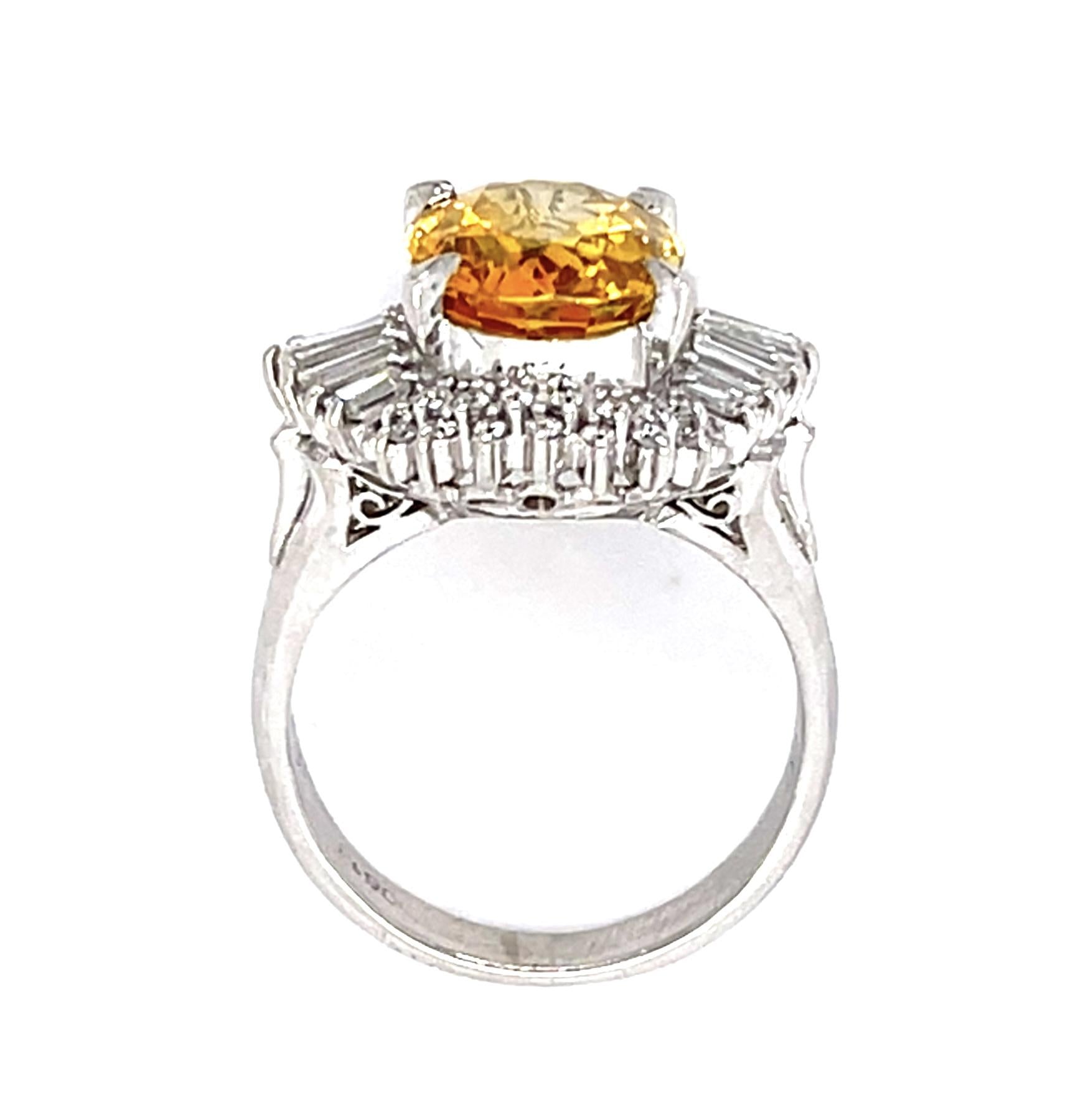 4.60ct Yellow Sri Lanka Heated Sapphire .50ct Diamond Platinum Ring