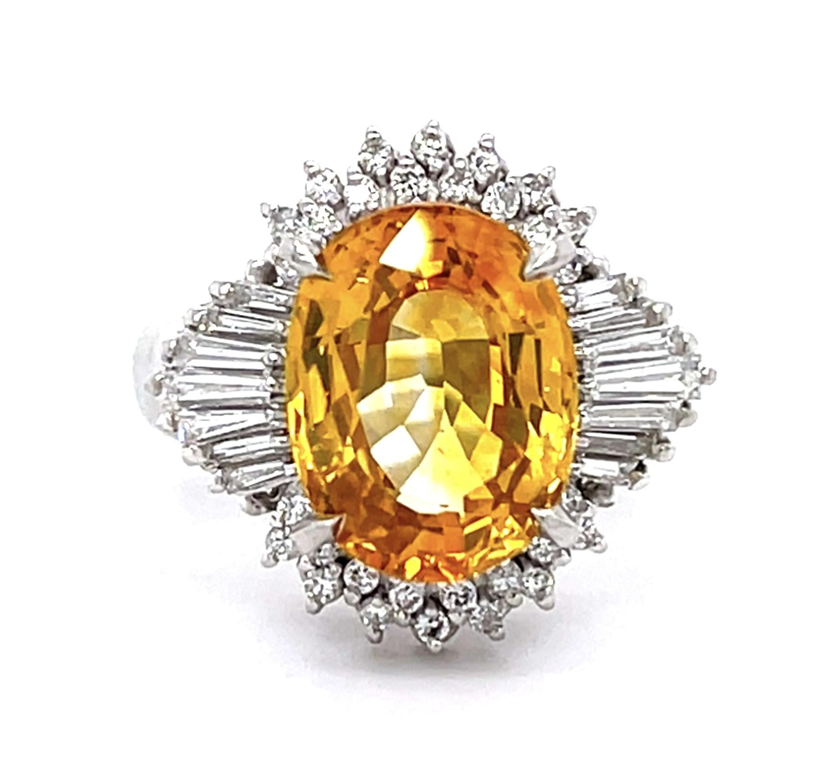 4.60ct Yellow Sri Lanka Heated Sapphire .50ct Diamond Platinum Ring