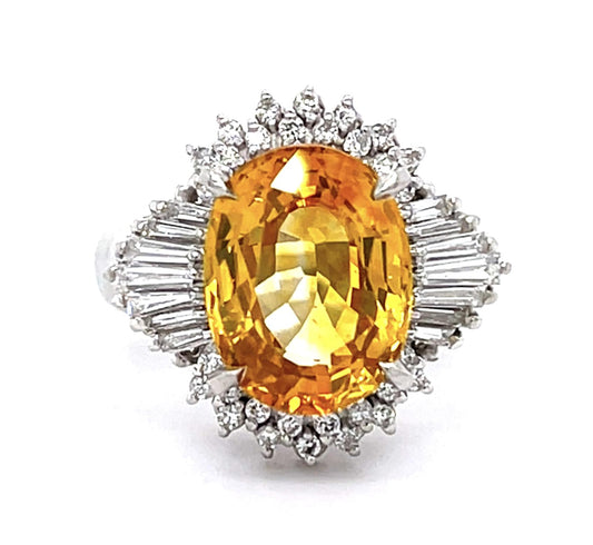 4.60ct Yellow Sri Lanka Heated Sapphire .50ct Diamond Platinum Ring