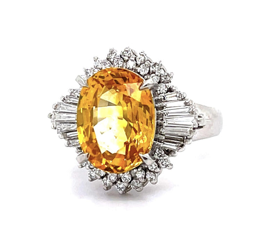 4.60ct Yellow Sri Lanka Heated Sapphire .50ct Diamond Platinum Ring