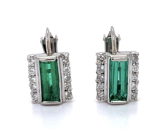 1.03ct Colombian Emerald (No Cert) .40ct Diamond PT Earrings