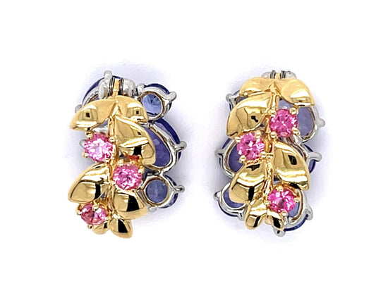 6.70ct Sapphire 18KY+Platinum Clip Earrings