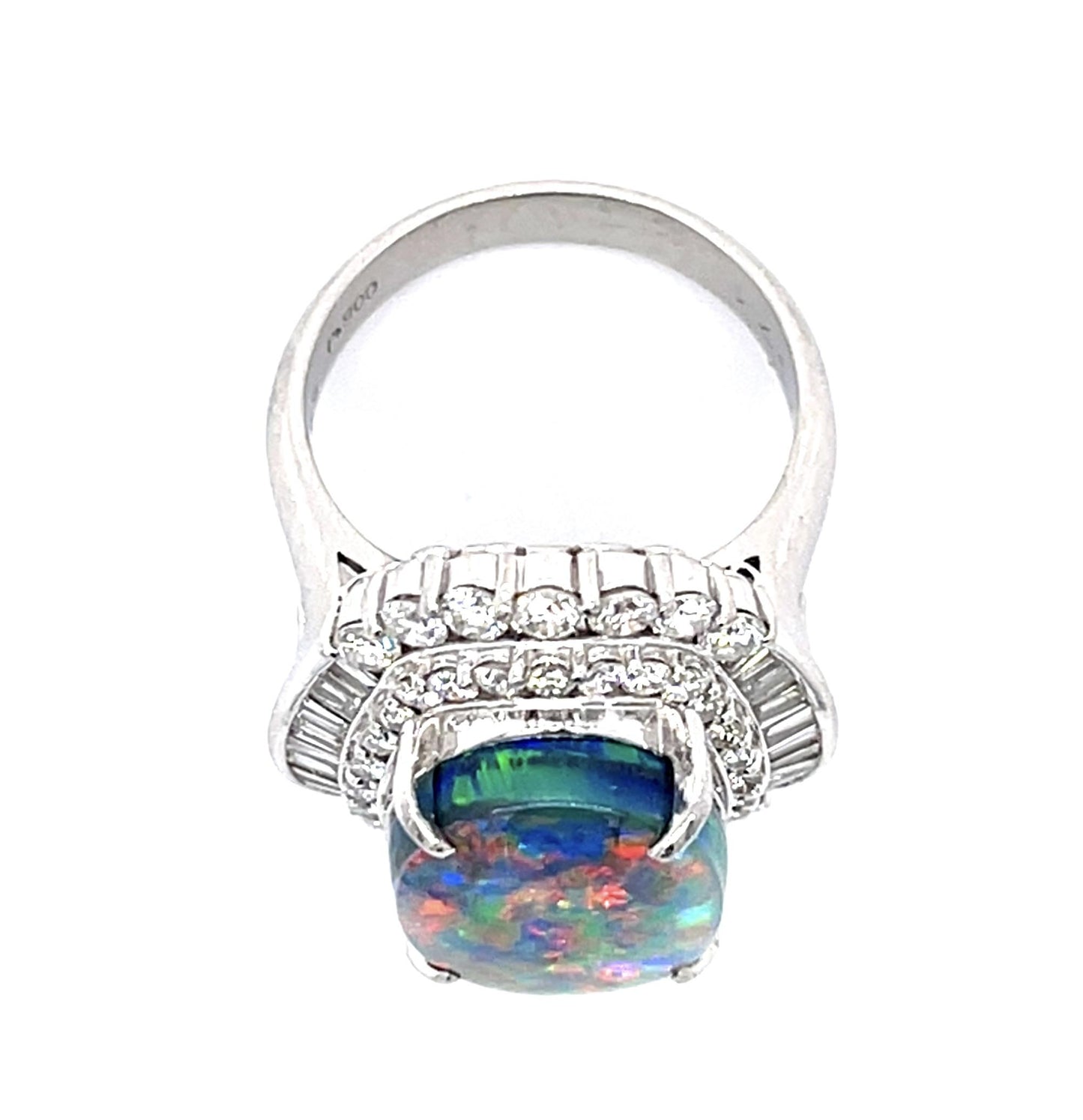 6.65ct Black Lightning Ridge Australian Opal 1.75ct Diamond Ballerina Ring