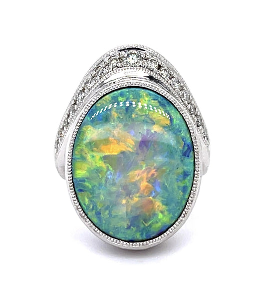 12.65ct Australian Lightning Ridge Fire Opal .40ct Diamond PT Ring