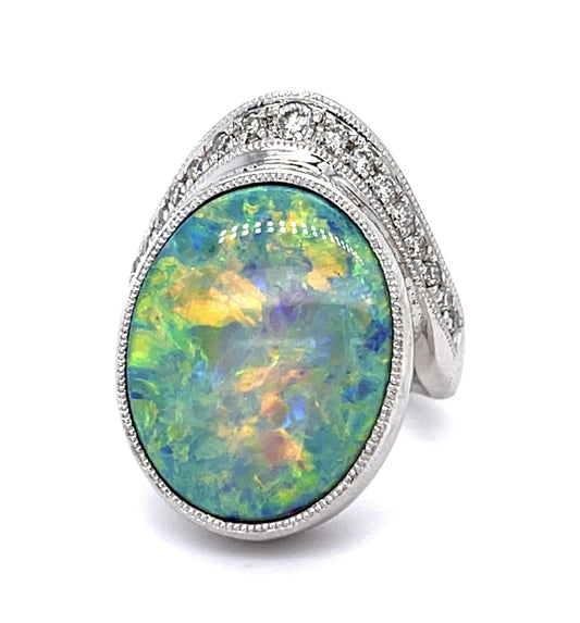 12.65ct Australian Lightning Ridge Fire Opal .40ct Diamond PT Ring