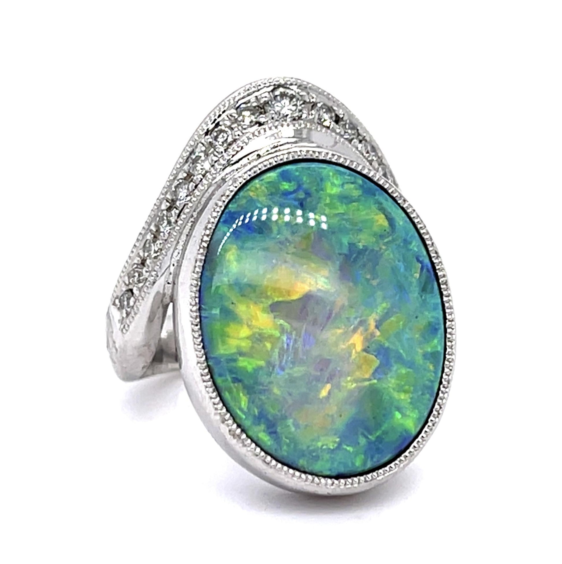 12.65ct Australian Lightning Ridge Fire Opal .40ct Diamond PT Ring