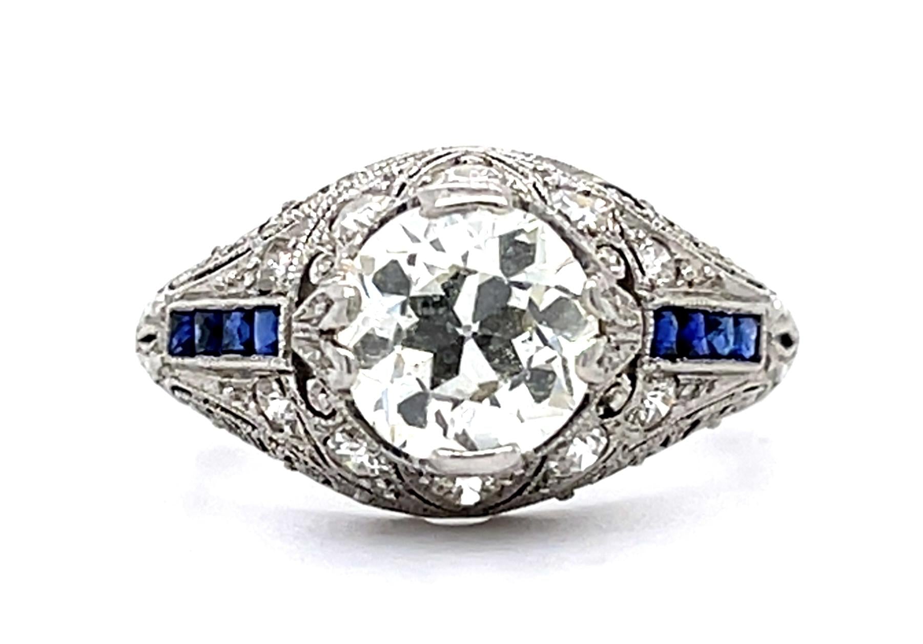 1.35ct European-cut Diamond Art Deco Ring Circa 1920s Sd .42ct