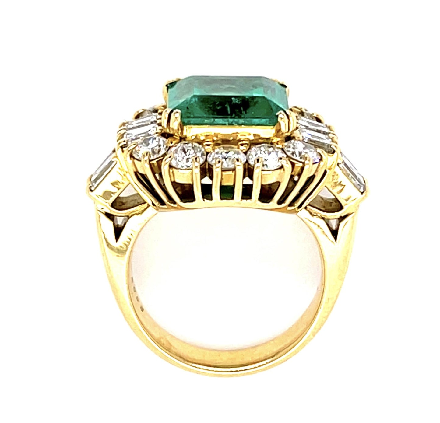 18KY Emerald &  Diamond Ring 12.6gr 5.03ct(em) 2.44ct twt(dia) Circa 1970s